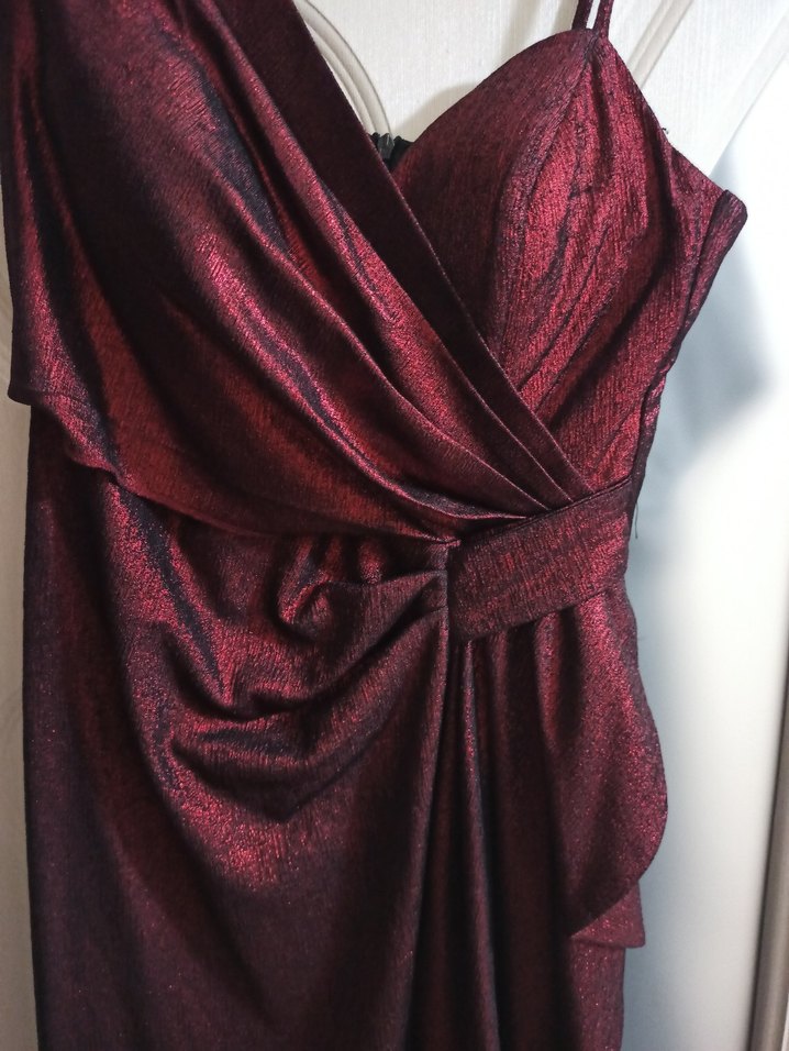 Bordo Drapeli Uzun Abiye Elbise - Görsel 3