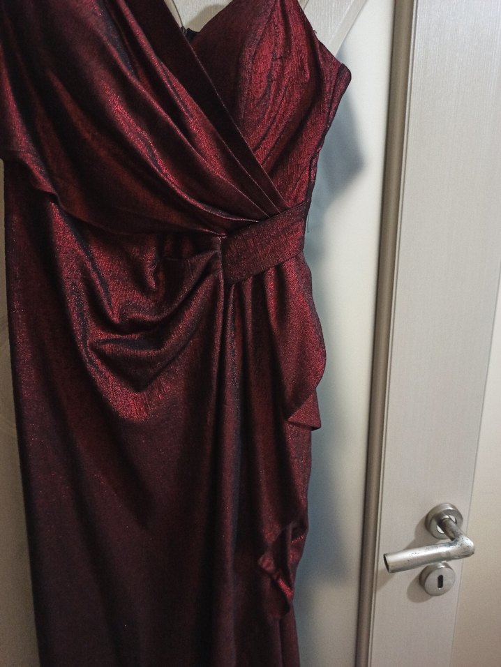 Bordo Drapeli Uzun Abiye Elbise - Görsel 4