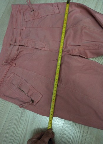 Pembe Pamuklu Bol Kesim Kemerli Kadın Pantolon - Görsel 4