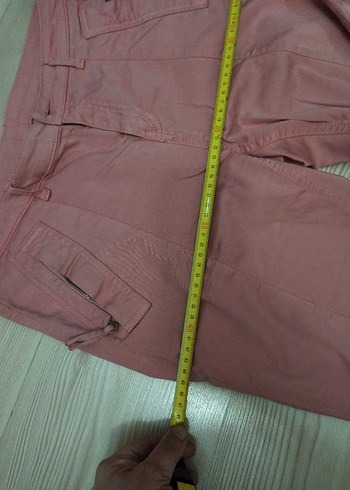 Pembe Pamuklu Bol Kesim Kemerli Kadın Pantolon - Görsel 5