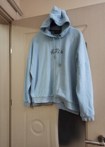 Mavi Kapüşonlu Uzun Kollu Sweatshirt - Görsel 3