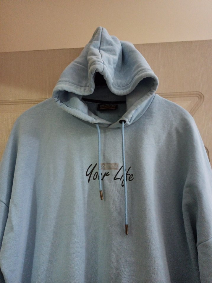 Mavi Kapüşonlu Uzun Kollu Sweatshirt - Görsel 2