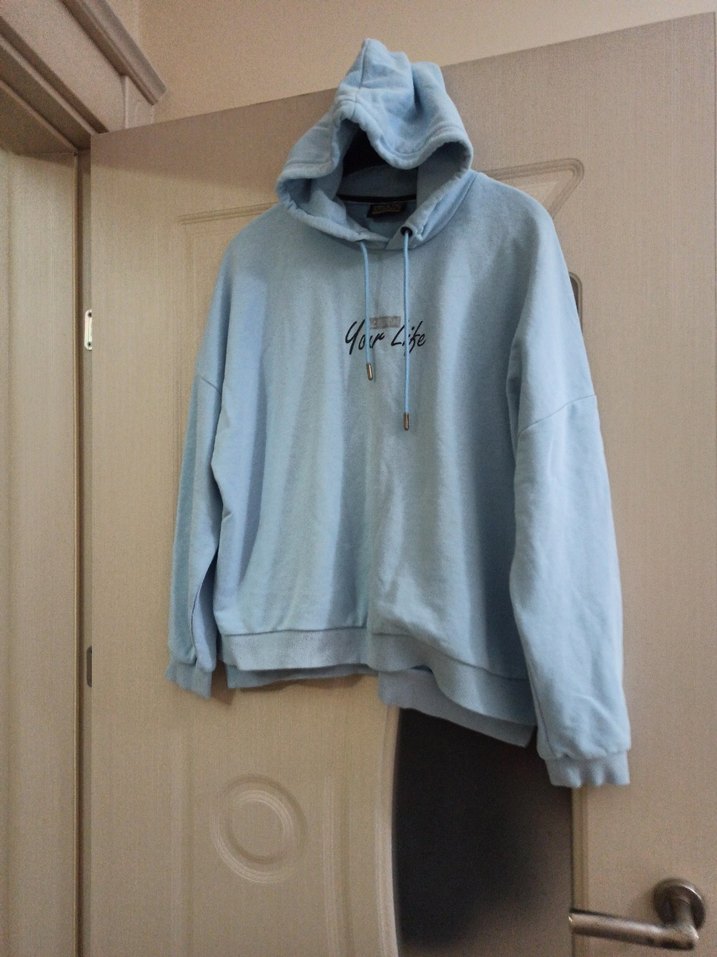 Mavi Kapüşonlu Uzun Kollu Sweatshirt - Görsel 3