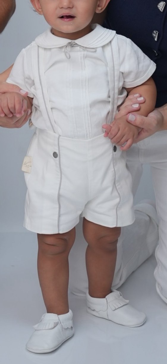 Düğmeli Beyaz Erkek Bebek Klasik Takım - Görsel 4