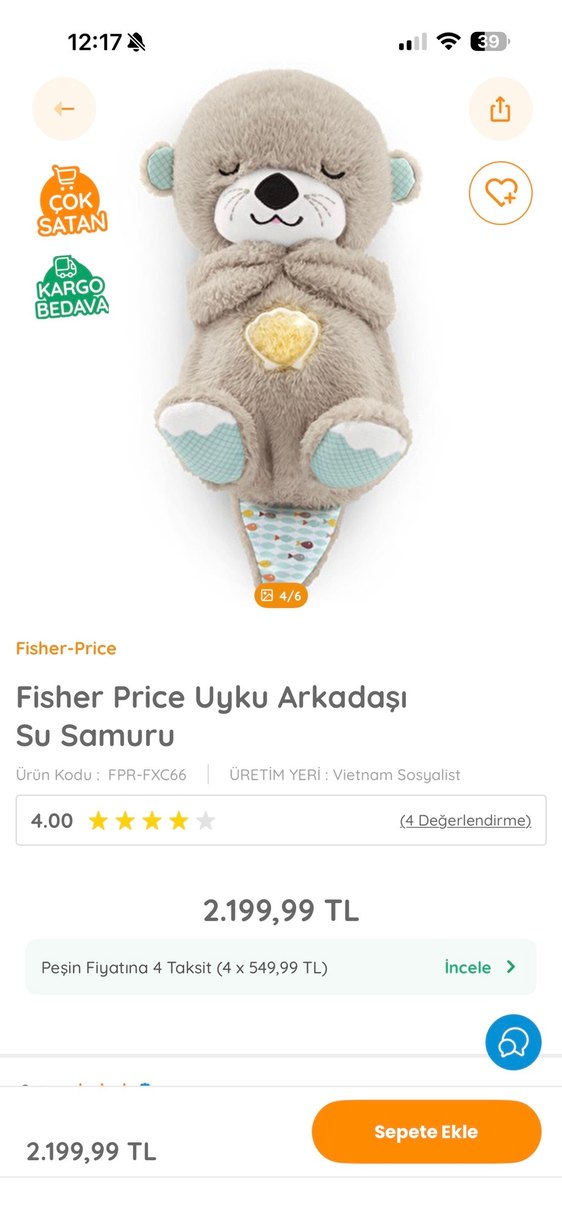 Fisher Price Uyku Arkadaşı Su Samuru Peluş - Görsel 2