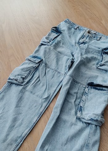 yüksek bel Mavi Cep Detaylı Salaş Midi Denim Pantolon