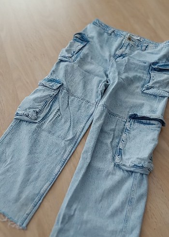 Diğer yüksek bel Mavi Cep Detaylı Salaş Midi Denim Pantolon