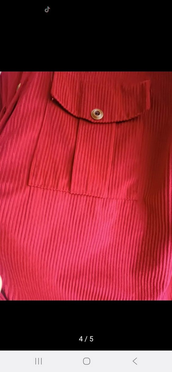 Kırmızı Düğmeli Uzun Kollu Kadın Gömlek - Görsel 2