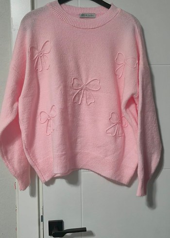 Nakışlı Pembe Triko Kadın Kısa Kazak - Görsel 2