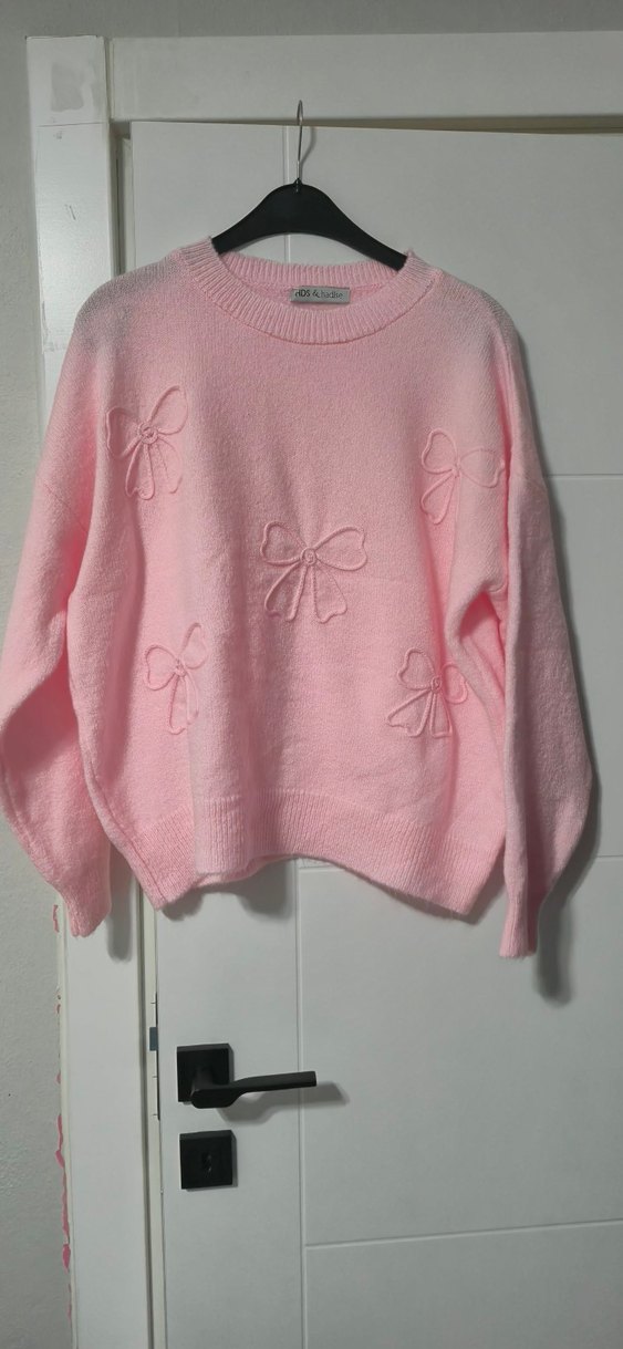 Nakışlı Pembe Triko Kadın Kısa Kazak - Görsel 2