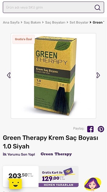 Diğer Green Therapy siyah saç boyası 4 adet