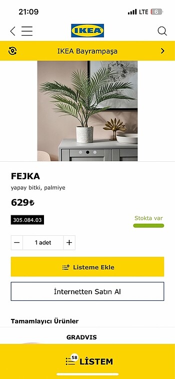 Ikea Ikea fejka palmiye yapay bitki