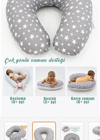 Gri Yıldız Desenli Emzirme ve Hamilelik Yastığı - Görsel 2