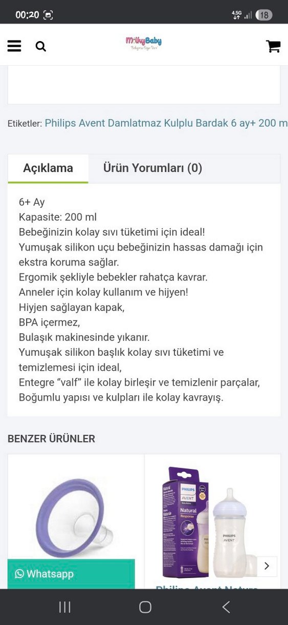 Philips Avent Mor Kulplu Bebek Suluk 200 ml - Görsel 2