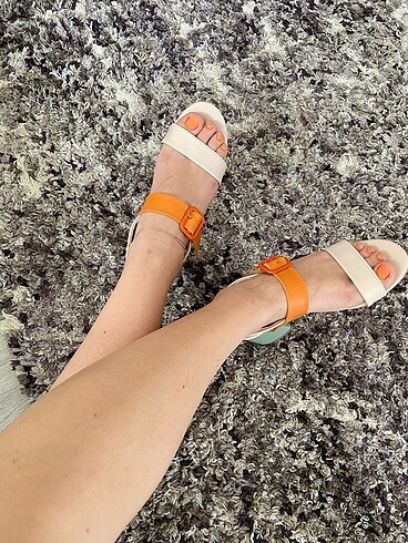37 Beden turuncu Renk Kadın bej mint 5 cm topuklu renkli sandalet