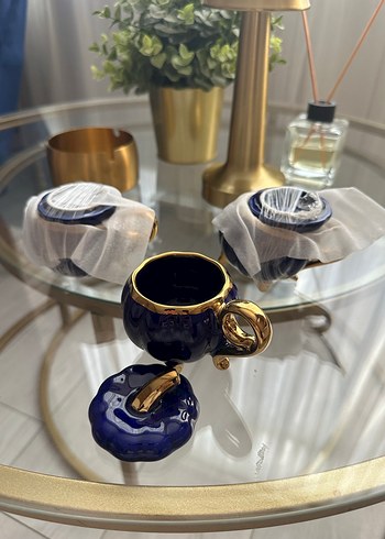 Beden Lacivert ve Altın Detaylı Mini Çay Seti