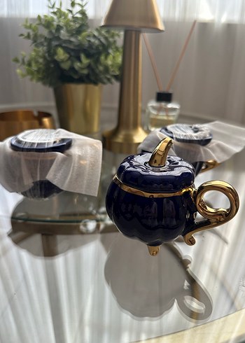 Karaca Lacivert ve Altın Detaylı Mini Çay Seti