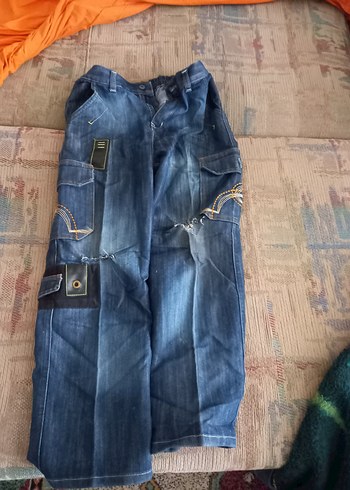 Kadın Mavi Bol Kesim Denim Pantolon