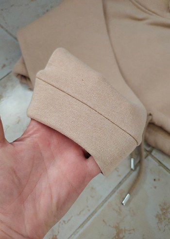 Bej Kapüşonlu Rahat Kesim Sweatshirt - Görsel 4