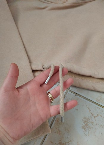 Bej Kapüşonlu Rahat Kesim Sweatshirt - Görsel 3