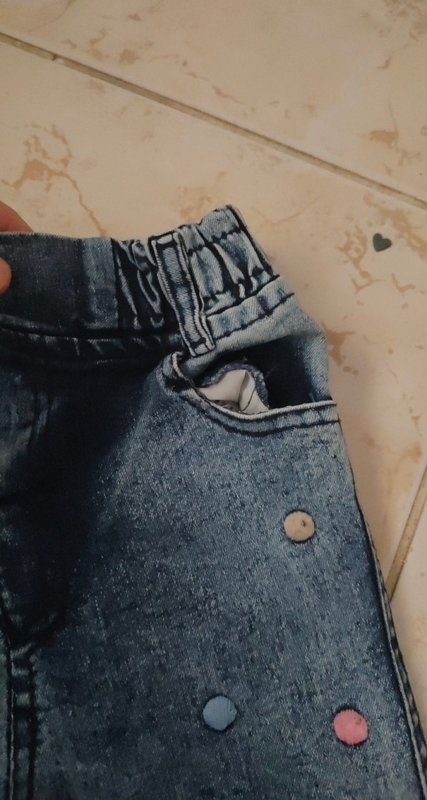 Renkli Düğmeli Kız Kot Pantolon - Görsel 3