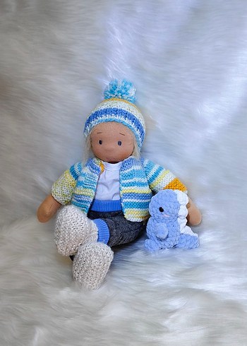 Mavi Gri Örgü Kıyafetli Bez Bebek ve Oyuncak - Görsel 12