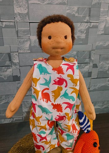 Renkli Dinozor Desenli Kumaş Bebek ve Örgü Oyuncak - Görsel 9