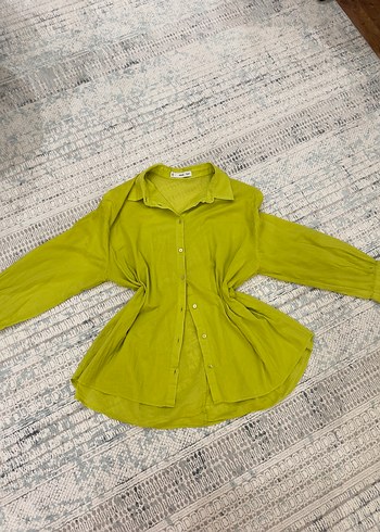 Mango Canli Limon Yesili Uzun Kollu Gomlek