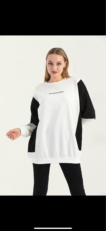 universal Beden siyah Renk Kadın bisiklet yaka çift kol efektli översiniz sweatshirt