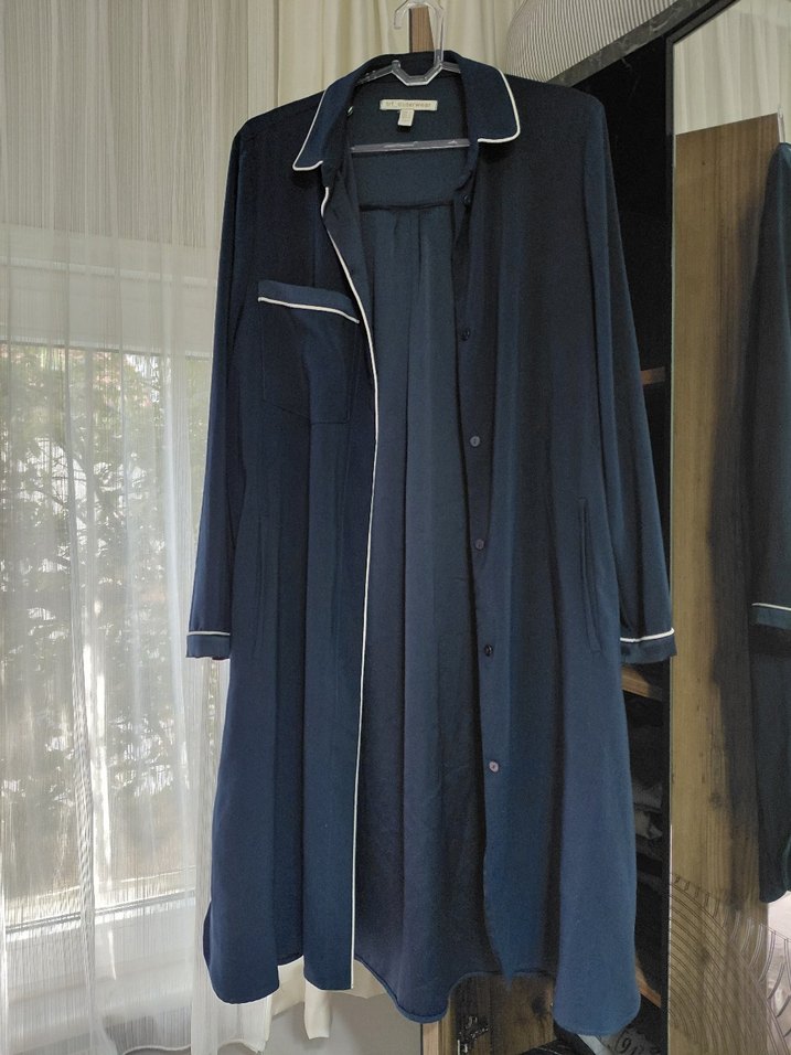 Kadın Uzun Lacivert Salaş Gömlek Elbise - Görsel 3