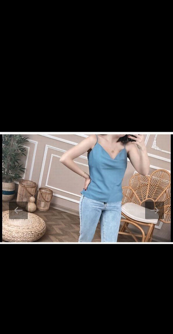 Mavi Drapeli degaje yaka askılı bluz - Görsel 4