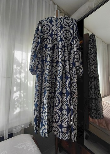 MERİ STORE Lacivert Uzun Bohem Desenli Elbise - Görsel 2