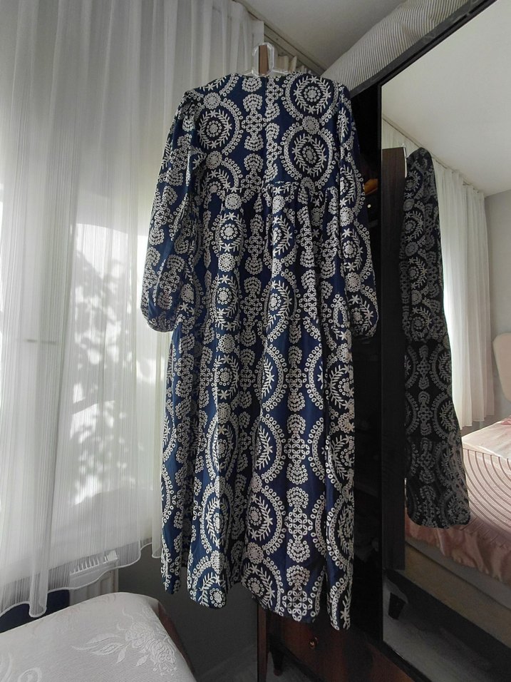 MERİ STORE Lacivert Uzun Bohem Desenli Elbise - Görsel 2