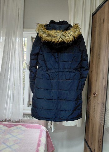 Düğmeli Lacivert Midi Kadın Mont - Görsel 2