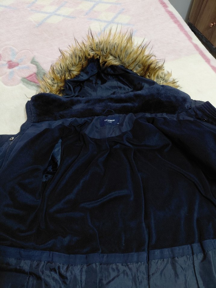 Düğmeli Lacivert Midi Kadın Mont - Görsel 4