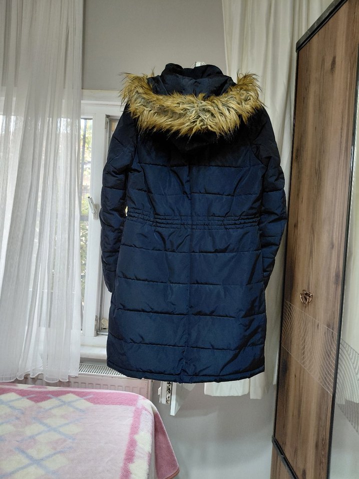 Düğmeli Lacivert Midi Kadın Mont - Görsel 2