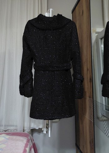 Kemerli Siyah Kadın Kaban - Görsel 2