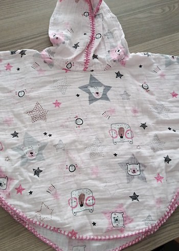 Kızlar için Pembe Baskılı Poncho