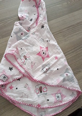 Kızlar için Pembe Baskılı Poncho - Görsel 3