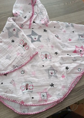 Kızlar için Pembe Baskılı Poncho - Görsel 2