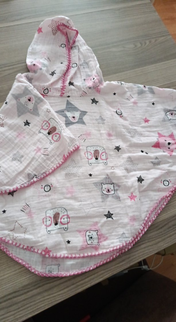 Kızlar için Pembe Baskılı Poncho - Görsel 2