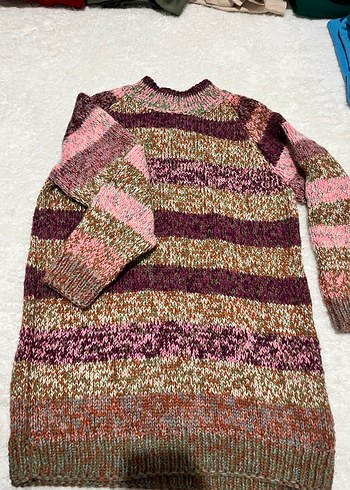 Renkli Bohem Uzun Triko Kazak - Görsel 2