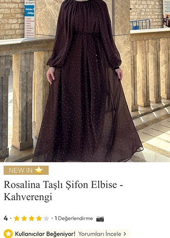 Kahverengi Taşlı Şifon Elbise - Görsel 3