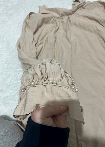 Bej Keten Midi Tunik, Uzun Kollu, Salaş Kesim - Görsel 3