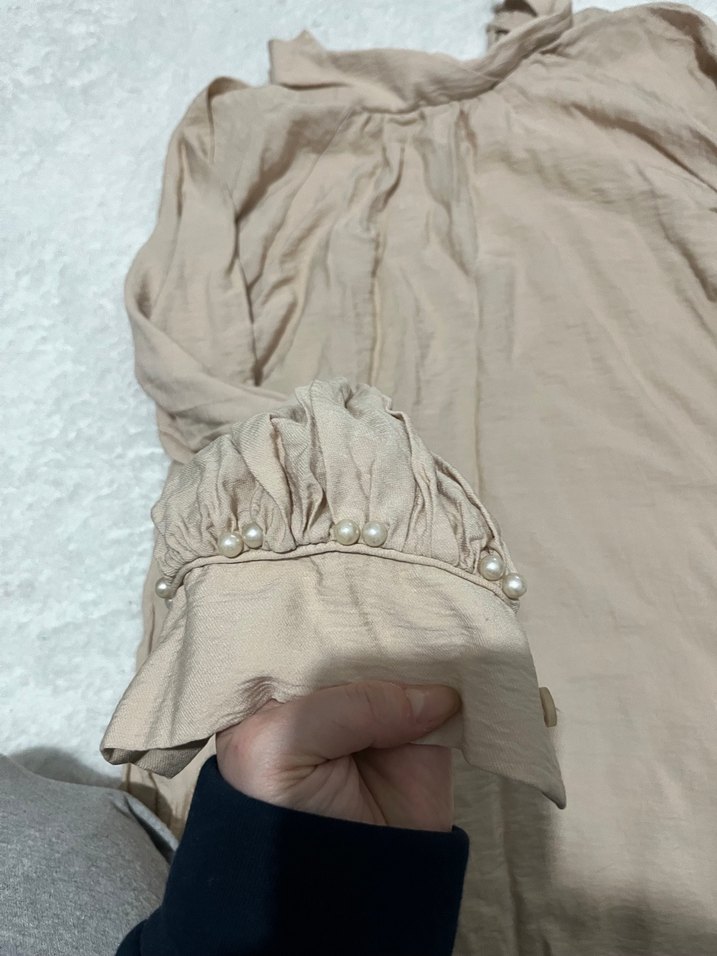 Bej Keten Midi Tunik, Uzun Kollu, Salaş Kesim - Görsel 3