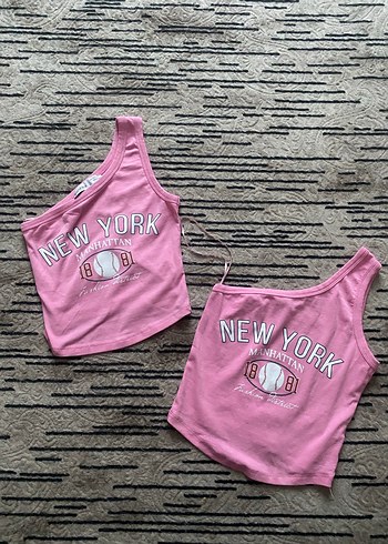 Bershka Tek Omuz Pembe Crop Body