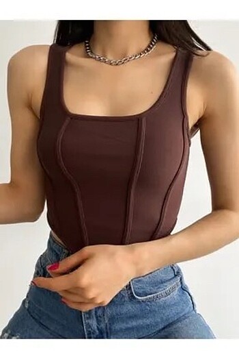 s Beden kahverengi fitilli crop