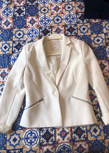 Kadın Beyaz Modern Klasik Midi Blazer