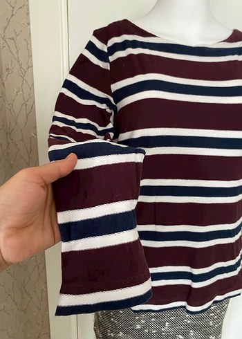 l Beden Bordo Çizgili Uzun Kollu kadın tişört