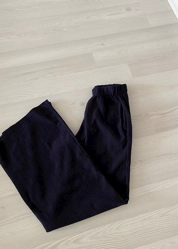 38 Beden Lacivert Pilili Keten Midi Kadın Pantolon